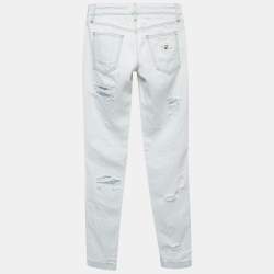 Pre Owned Dolce & Gabbana Light Blue Distressed Denim Frayed Skinny Jeans S