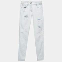 Pre Owned Dolce & Gabbana Light Blue Distressed Denim Frayed Skinny Jeans S