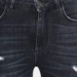 Pre Owned Dolce & Gabbana Charcoal Grey Distressed Denim Frayed Skinny Jeans S