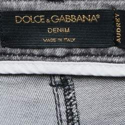 Pre Owned Dolce & Gabbana Light Grey Distressed Denim Frayed Skinny Jeans XS