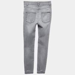 Pre Owned Dolce & Gabbana Light Grey Distressed Denim Frayed Skinny Jeans XS