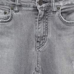 Pre Owned Dolce & Gabbana Light Grey Distressed Denim Frayed Skinny Jeans XS