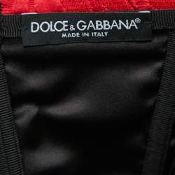 Pre Owned Dolce & Gabbana Red Jacquard Silk Blend Corset Detail Strapless Mini Dress M