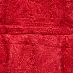 Pre Owned Dolce & Gabbana Red Jacquard Silk Blend Corset Detail Strapless Mini Dress M
