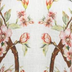 Pre Owned Dolce & Gabbana Cream Floral Printed Linen Short Sleeve Top S