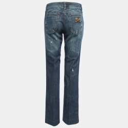 Pre Owned Dolce & Gabbana Blue Washed Distressed Denim Boot Cut Jeans M Waist 30"