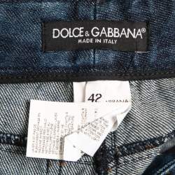 Pre Owned Dolce & Gabbana Blue Washed Distressed Denim Boot Cut Jeans M Waist 30"