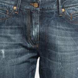 Pre Owned Dolce & Gabbana Blue Washed Distressed Denim Boot Cut Jeans M Waist 30"