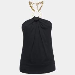 Pre Owned Dolce & Gabbana Black Chain Detail Halter Neck Top M