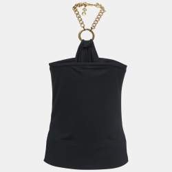 Pre Owned Dolce & Gabbana Black Chain Detail Halter Neck Top M