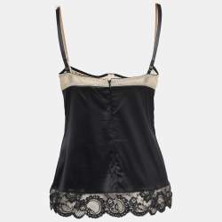 Pre Owned Dolce & Gabbana Black Satin Lace Trimmed Corset Detail Camisole M
