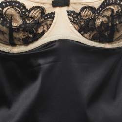 Pre Owned Dolce & Gabbana Black Satin Lace Trimmed Corset Detail Camisole M