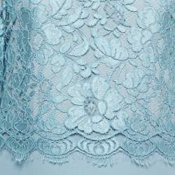 Pre Owned Dolce & Gabbana Blue Lace Overlay Wool Blend Short Dress M