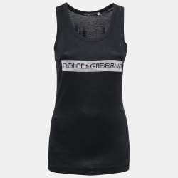 Pre Owned Dolce & Gabbana Black Cotton Crystal Embellished Tank Top L