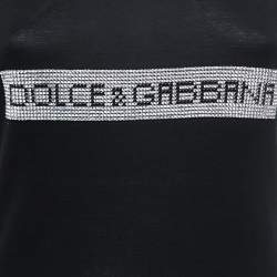 Pre Owned Dolce & Gabbana Black Cotton Crystal Embellished Tank Top L