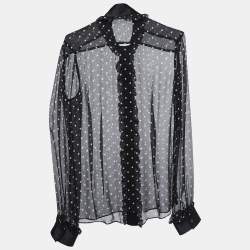 Pre Owned Dolce & Gabbana Black Polka Dotted Chiffon Button Front Full Sleeve Shirt Blouse S