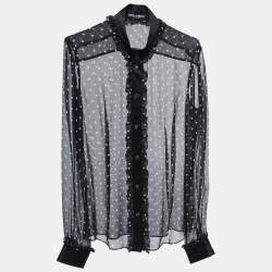 Pre Owned Dolce & Gabbana Black Polka Dotted Chiffon Button Front Full Sleeve Shirt Blouse S