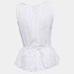 Pre Owned Dolce & Gabbana White Cotton Lace Trimmed Sleeveless Top XL