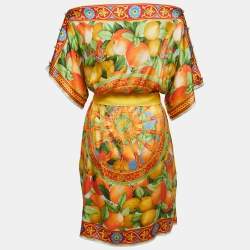 Pre Owned Dolce & Gabbana Multicolor Lemon Print Silk Satin Mini Dress M
