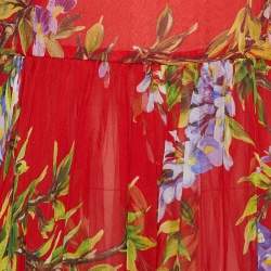 Pre Owned Dolce & Gabbana Red Floral Printed Silk Long Sleeve Maxi Dress L
