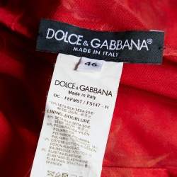 Pre Owned Dolce & Gabbana Red Floral Printed Silk Long Sleeve Maxi Dress L