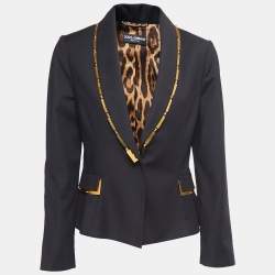 Pre Owned Dolce & Gabbana Black Cotton & Nylon Gold Chain Detail Blazer M