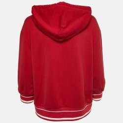 Pre Owned Dolce & Gabbana Red Logo Printed Cotton Knit Hooded Sweatshirt XS