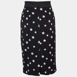 Pre Owned Dolce & Gabbana Black Star Printed Silk Knee Length Skirt M
