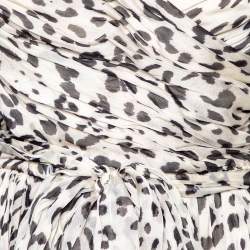 Pre Owned Dolce & Gabbana White Animal Printed Silk Strapless Mini Dress S