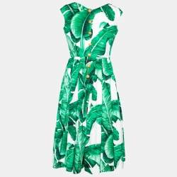 Pre Owned Dolce & Gabbana Banana Leaf Print Cotton Poplin Dress M
