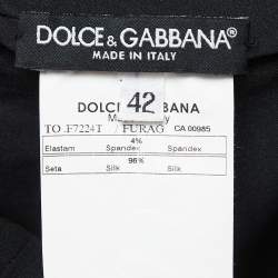 Pre Owned Dolce & Gabbana Black Satin Lace Trimmed Puff Sleeve Blouse M