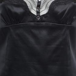 Pre Owned Dolce & Gabbana Black Satin Lace Trimmed Puff Sleeve Blouse M