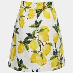 Pre Owned Dolce & Gabbana Off-White Lemon Patterned Jacquard Mini Skirt XS