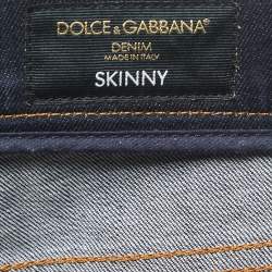 Pre Owned Dolce & Gabbana Dark Blue Embroidered Denim Skinny Jeans L Waist 32"