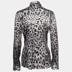 Pre Owned Dolce & Gabbana Grey/Black Animal Print Silk Satin Button Front Full Sleeve Shirt S