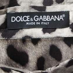 Pre Owned Dolce & Gabbana Grey/Black Animal Print Silk Satin Button Front Full Sleeve Shirt S