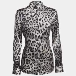 Pre Owned Dolce & Gabbana Grey/Black Animal Print Silk Satin Button Front Full Sleeve Shirt S