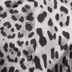 Pre Owned Dolce & Gabbana Grey/Black Animal Print Silk Satin Button Front Full Sleeve Shirt S