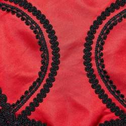 Pre Owned Dolce & Gabbana Red & Black Sateen & Velvet Crop Jacket M