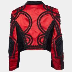 Pre Owned Dolce & Gabbana Red & Black Sateen & Velvet Crop Jacket M
