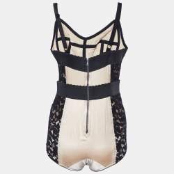 Pre Owned Dolce & Gabbana Black Lace & Contrast Satin Bustier Bodysuit M