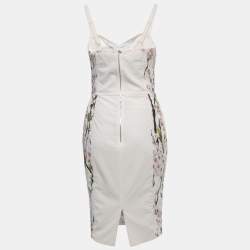 Pre Owned Dolce & Gabbana White Floral Cotton Bustier Midi Dress S