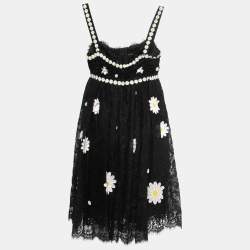 Pre Owned Dolce & Gabbana Black Lace Floral Applique Mini Dress M