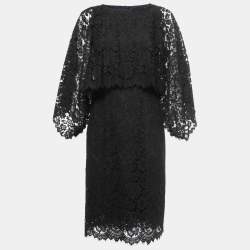 Pre Owned Dolce & Gabbana Black Floral Layered Midi Dress S