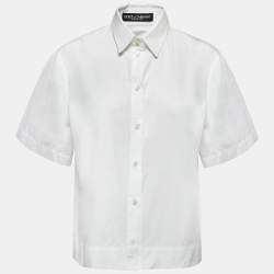 Pre Owned Dolce & Gabbana White Cotton Button Front Half Sleeve Cropped Shirt L