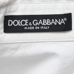 Pre Owned Dolce & Gabbana White Cotton Button Front Half Sleeve Cropped Shirt L