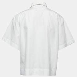 Pre Owned Dolce & Gabbana White Cotton Button Front Half Sleeve Cropped Shirt L