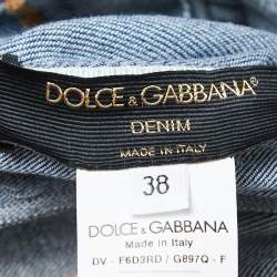 Pre Owned Dolce & Gabbana Blue Washed Denim Patch Detail Sleeveless Mini Dress S