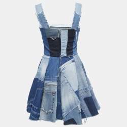 Pre Owned Dolce & Gabbana Blue Washed Denim Patch Detail Sleeveless Mini Dress S