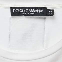 Pre Owned Dolce & Gabbana Limited Edition White Dog Print Cotton Crew Neck Short Sleeve T-Shirt XS